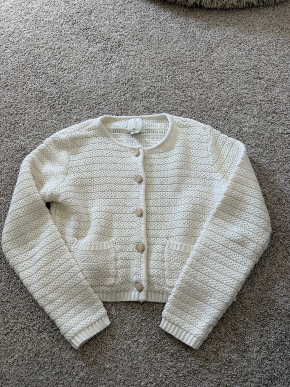 Joie Cream Knit Button-Front Women's Crop Lady Jacket Style Cardigan Sweater